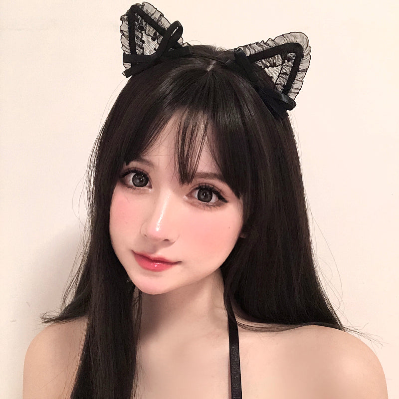 日系少女可爱发饰天使小恶魔翅膀黑蕾丝三角发箍发卡配饰