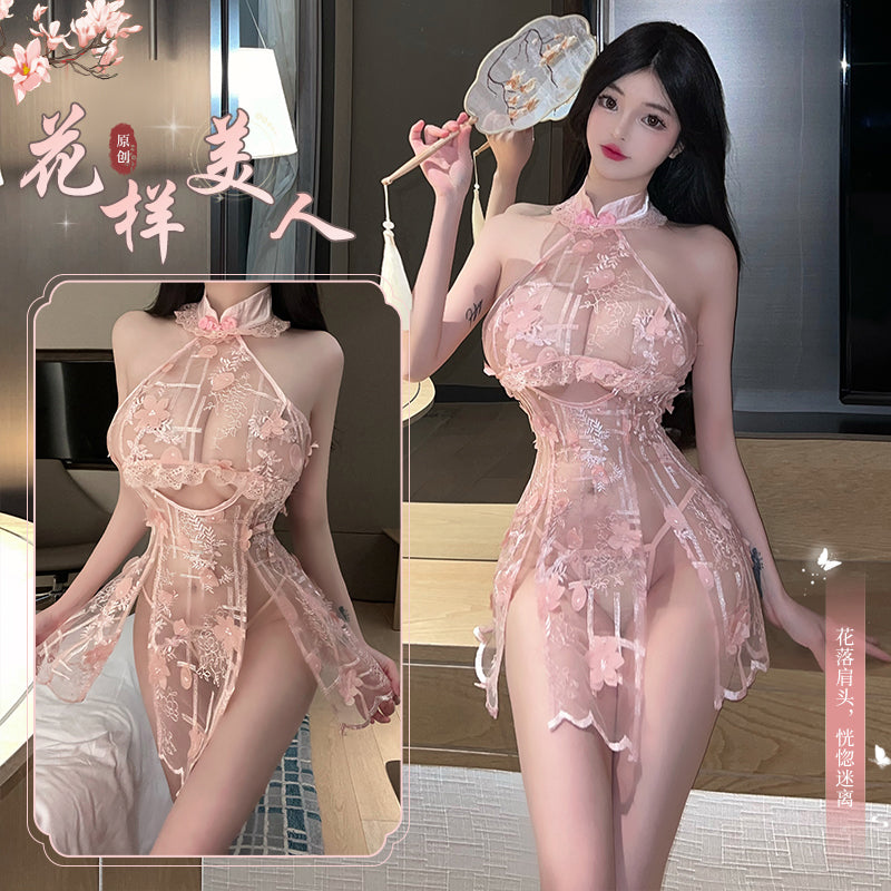 仙气飘飘旗袍高开叉性感诱惑免脱制服欲纯睡衣套装