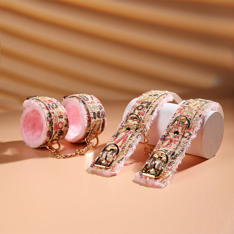 BlingBling闪粉皮革内植毛绒SM捆绑束缚十件套 - Shyqueen