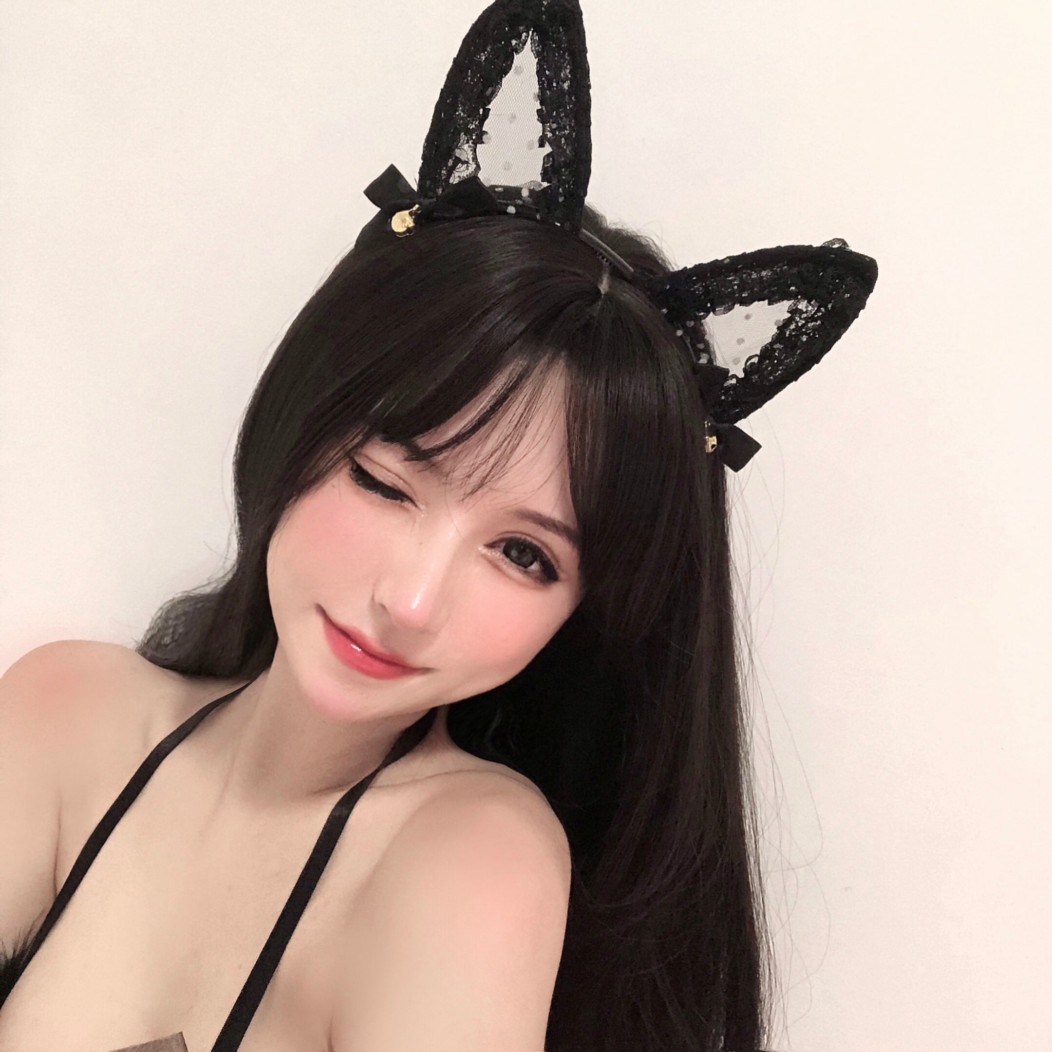 日系少女可爱发饰黑波点猫耳发箍发卡配饰