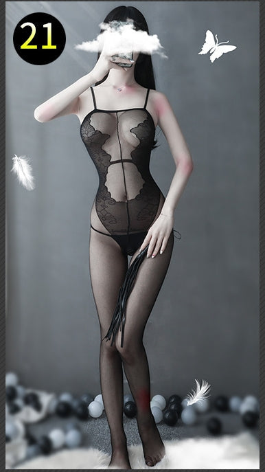 激情套装透明诱惑性感丝袜开档露乳连体网衣