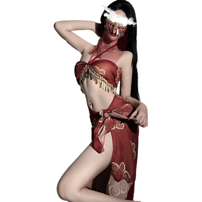 复古风敦煌飞天异域风情挂脖文胸高开叉免脱短制服诱惑