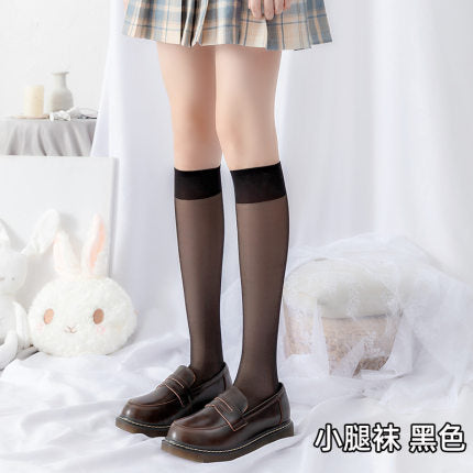 15D中筒日系JK风窄口半截小腿袜-黑色 - Shyqueen