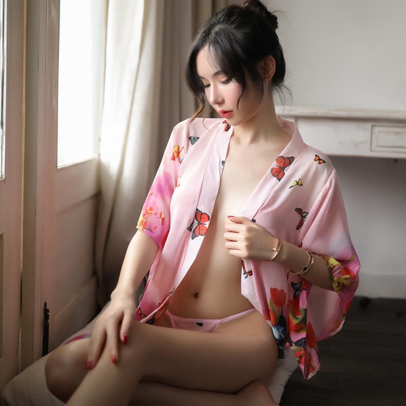 花卉图案短款性感包臀日式和服(粉/黑) - Shyqueen