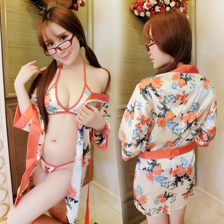 魅惑和风日式开襟缎面印花和服套装 - Shyqueen