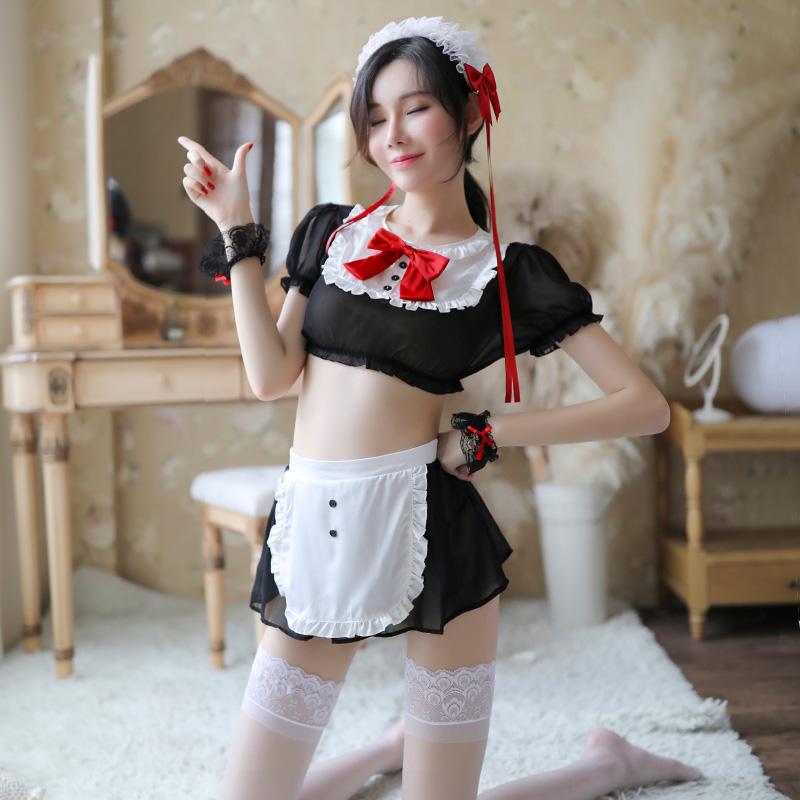 诱惑雪纺透明可拆蝴蝶结可爱女仆装制服 - Shyqueen