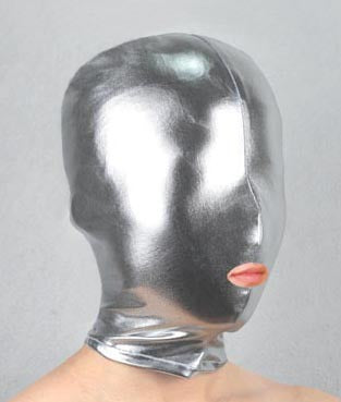 SM情趣专用露嘴涂胶面罩乳胶头套（红/黑/银）