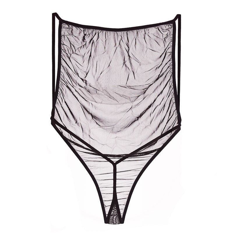 男士专用黑色超薄透明露背吊带泳衣式背心