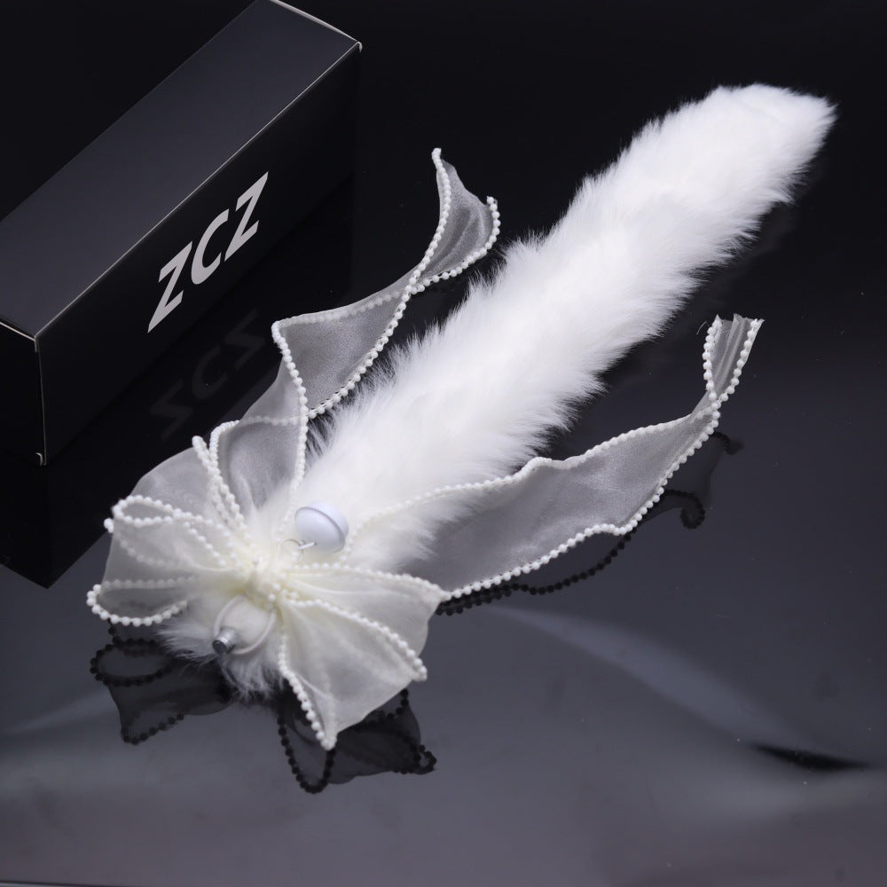 SM调教肛塞尾巴DIY配件含挂件装饰双层猫爪丝带（多款）