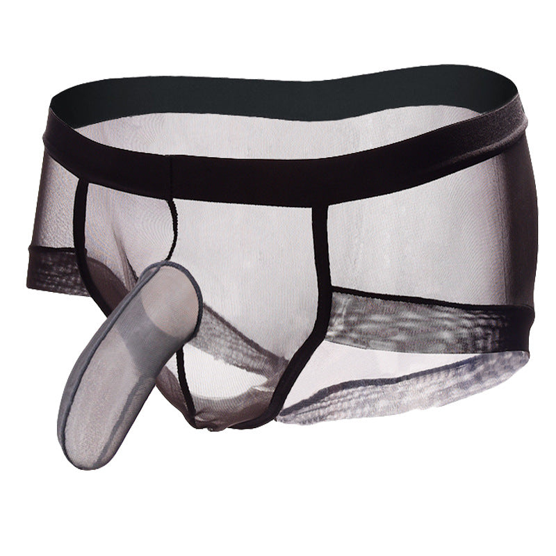 男士专用黑色透明大象JJ枪弹分离前端闭口性感情趣三角裤