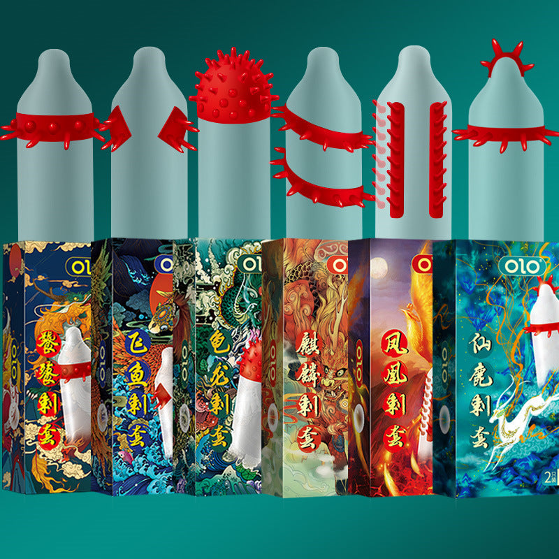 OLO柔软顶部持续刺激上古神兽刺套+龙珠延长避孕套