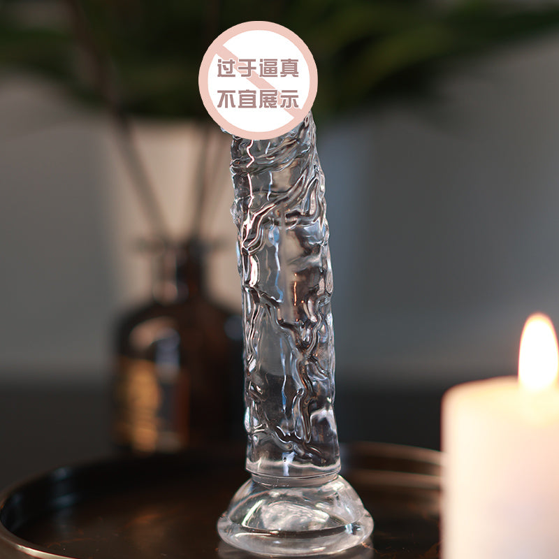 整根深入饱满厚实柔软晶莹强力吸盘透明无蛋仿真阳具（小号/中号）