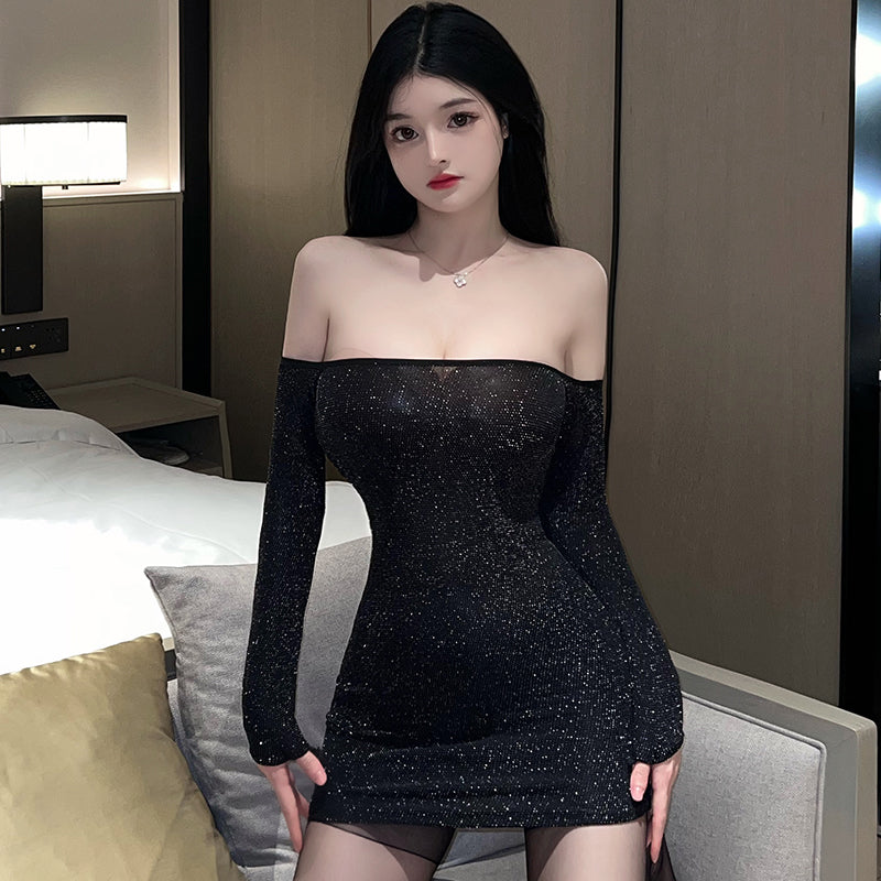 性感火辣夜店女王闪钻百变领口露背修身包臀裙