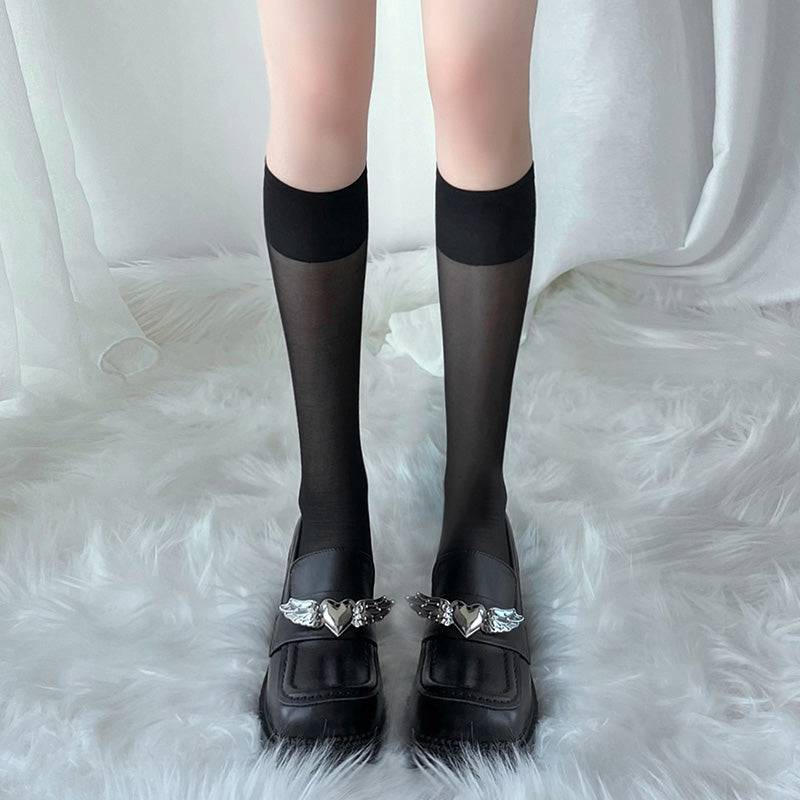 甜美学妹丝滑细腻黑色百搭中筒袜