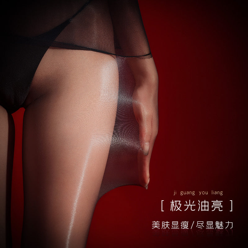 丝滑柔润高弹极光油亮无缝裆连裤袜（浅黑/肤色）